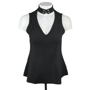 GUESS Peplum Textured Tie Neck V Neck Top Sz Small